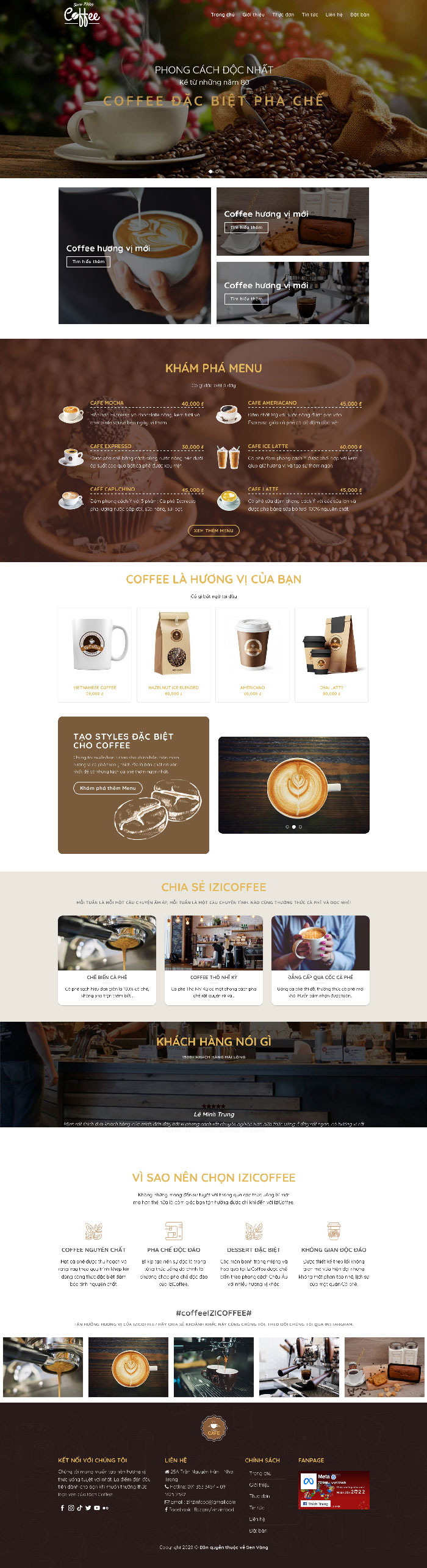 Ảnh chụp toàn trang giao diện website tiệm coffee, bán coffee D1920