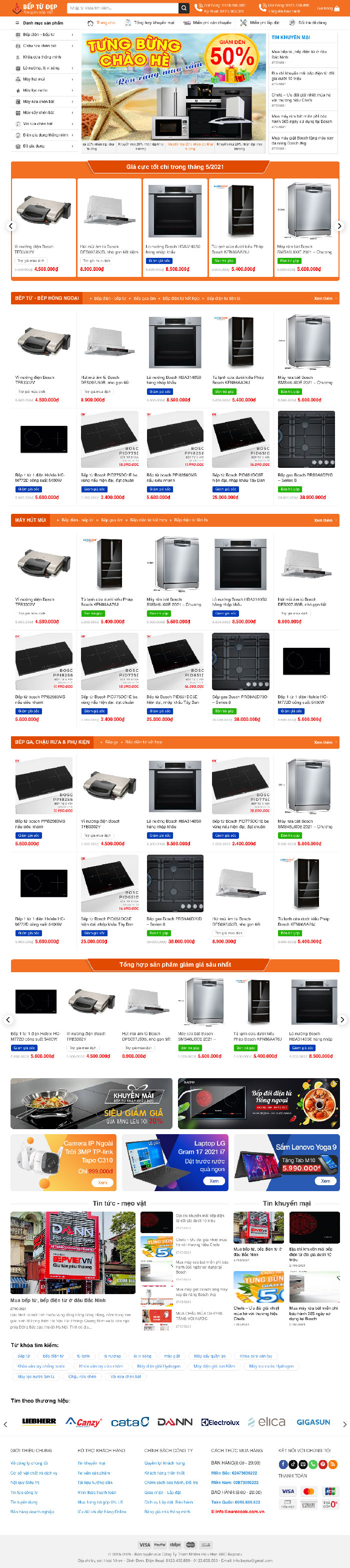 Ảnh chụp toàn trang giao diện website bán bếp điện bếp từ H1601