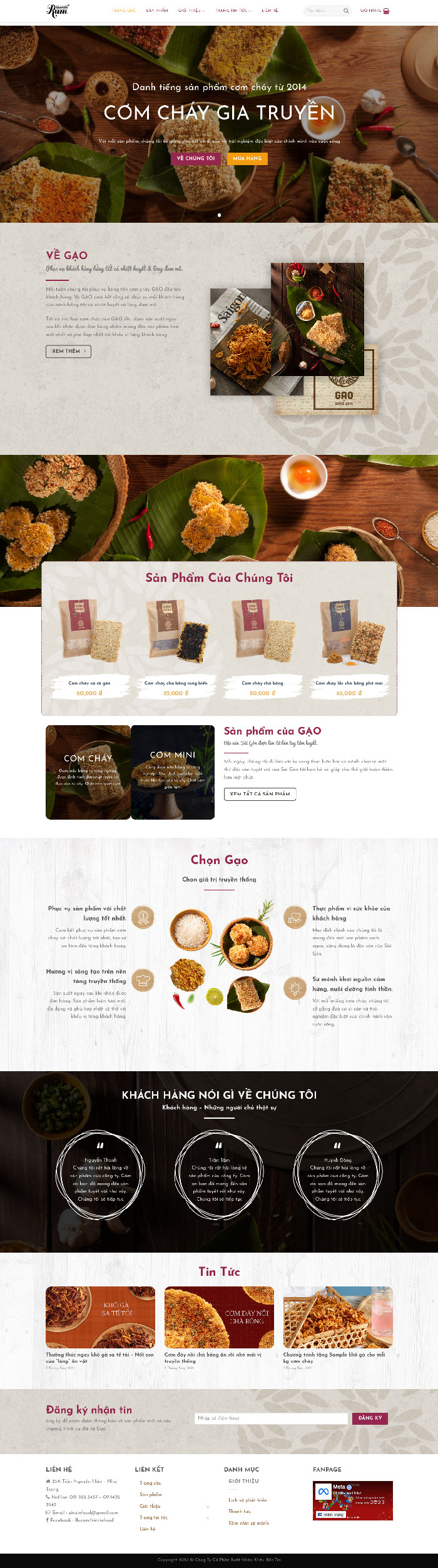 Ảnh chụp toàn trang giao diện website bán cơm cháy trà bông H1646
