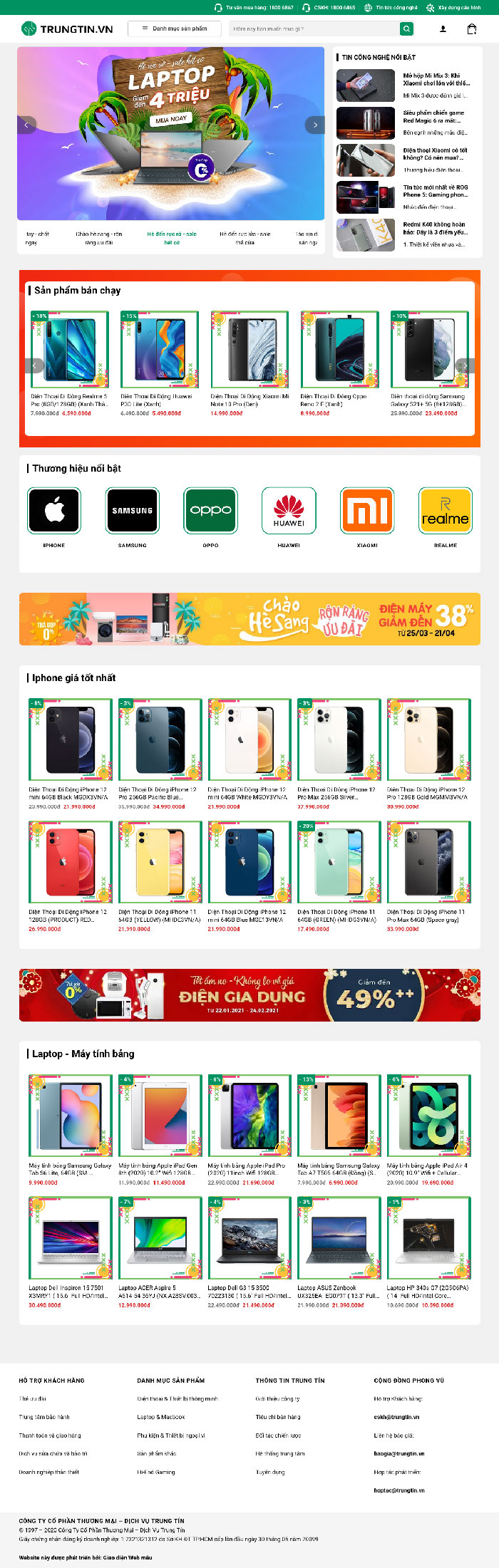 Ảnh chụp toàn trang giao diện website bán điện thoại, máy tính H1667