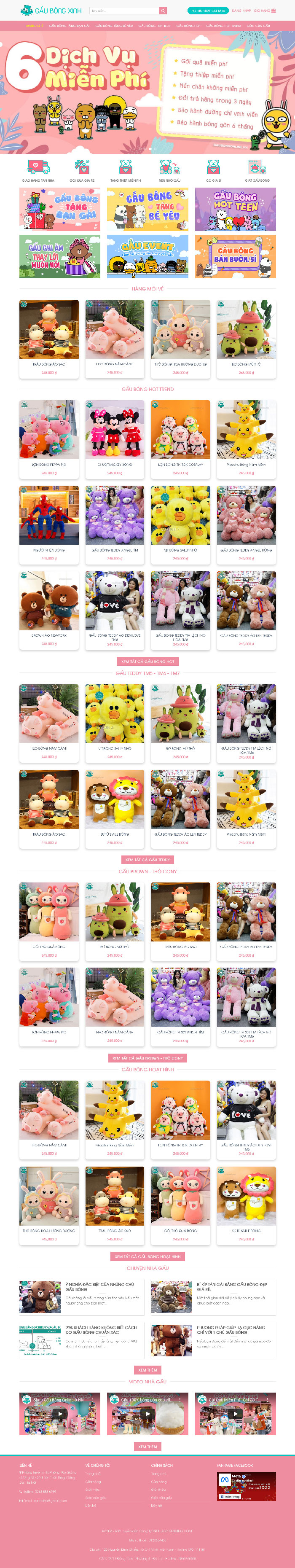 Ảnh chụp toàn trang giao diện website bán gấu bông H1838