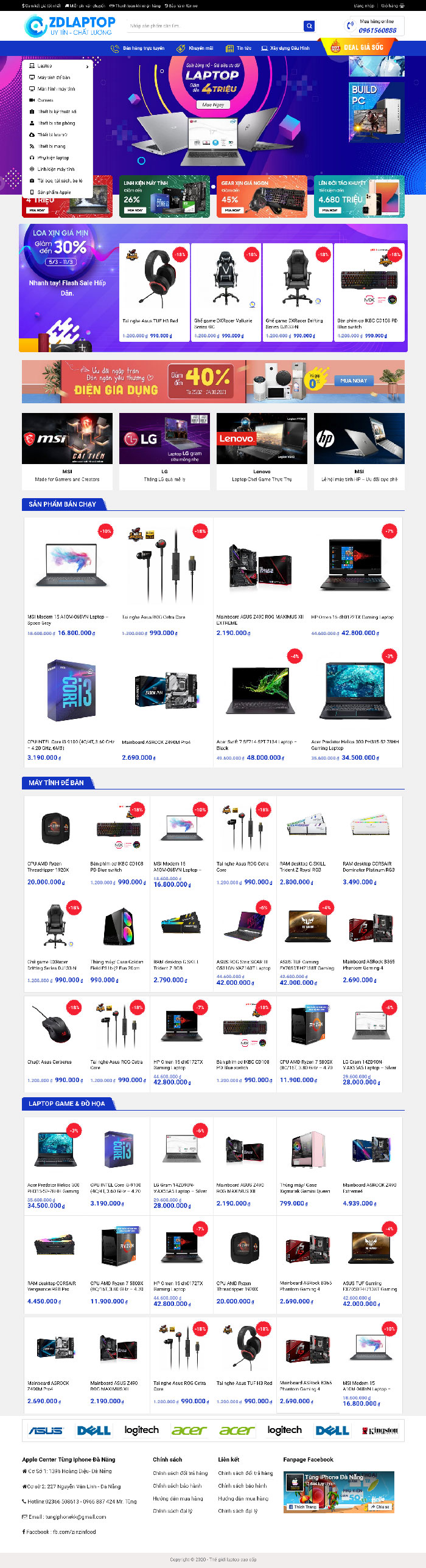 Ảnh chụp toàn trang giao diện website bán máy tính, đồ công nghệ H1628