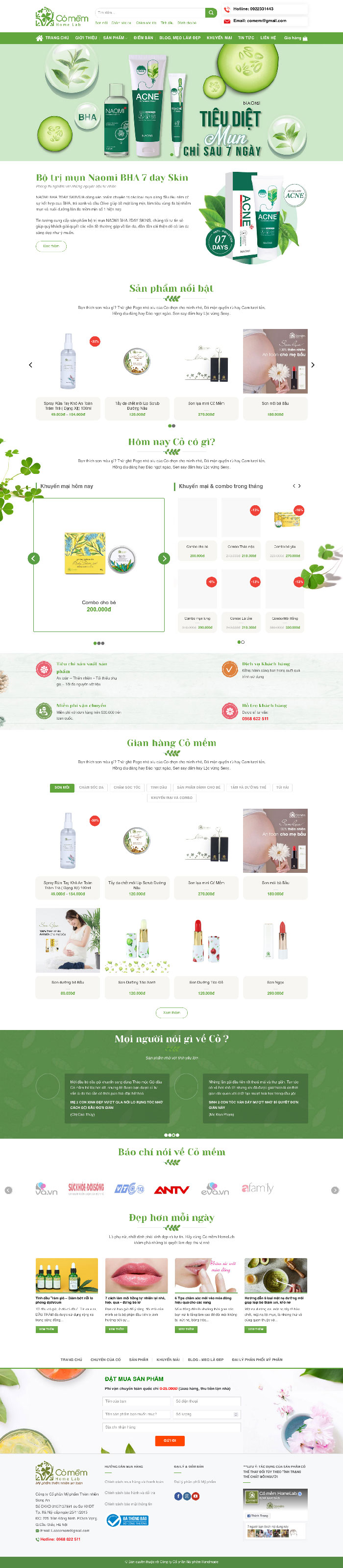 Ảnh chụp toàn trang giao diện website bán mỹ phẩm Lab H1734