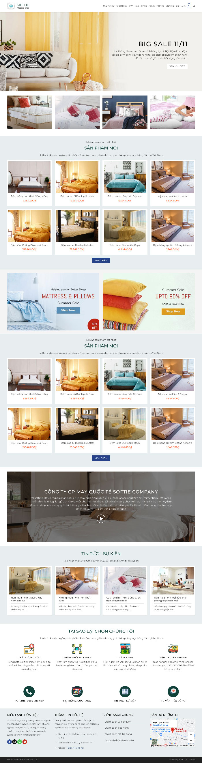Ảnh chụp toàn trang giao diện website bán nệm, ga giường H1697