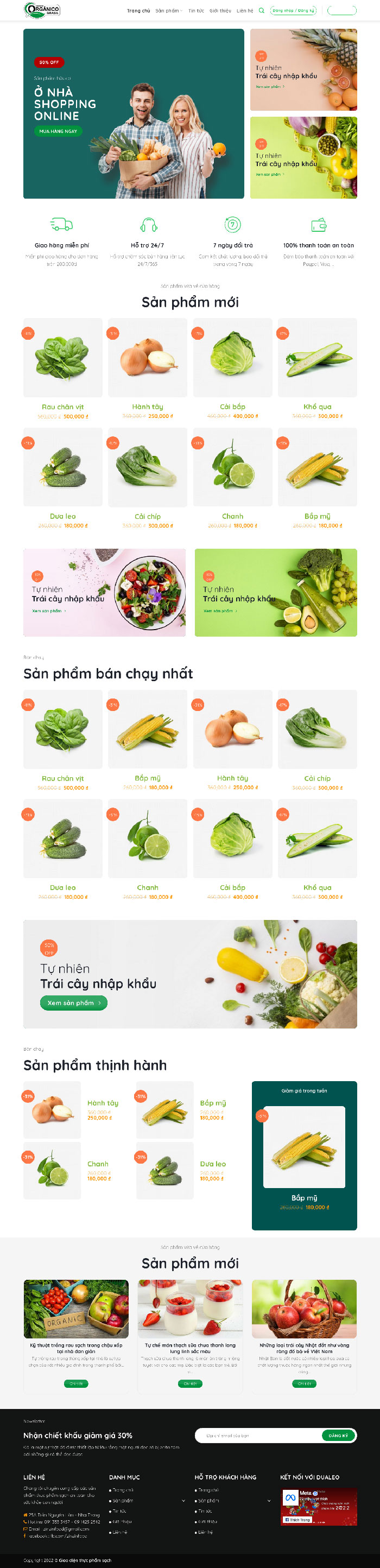 Ảnh chụp toàn trang giao diện website bán thực phẩm rau quả H1543