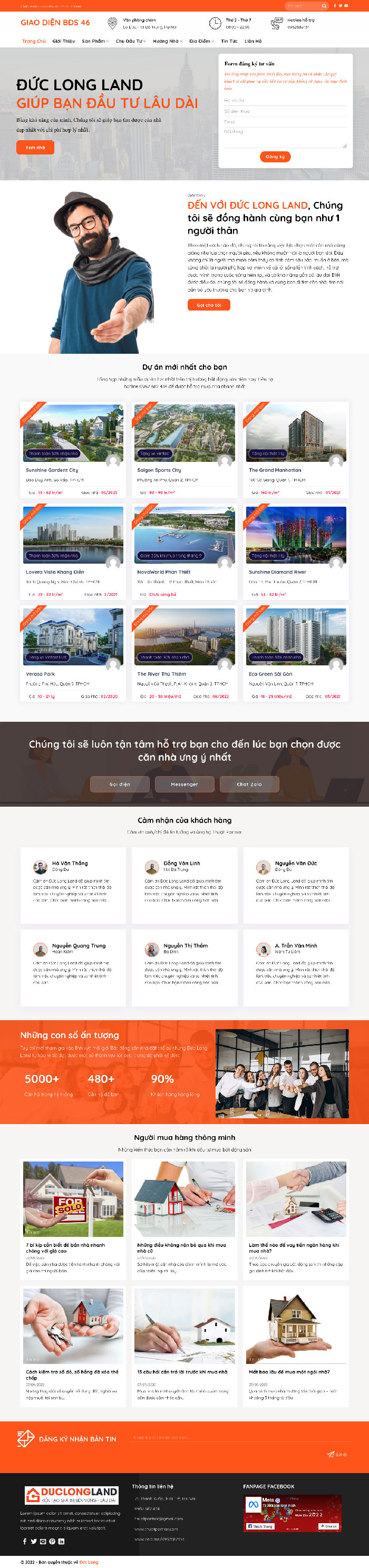 Ảnh chụp toàn trang giao diện website bất động sản ĐL Land B1877