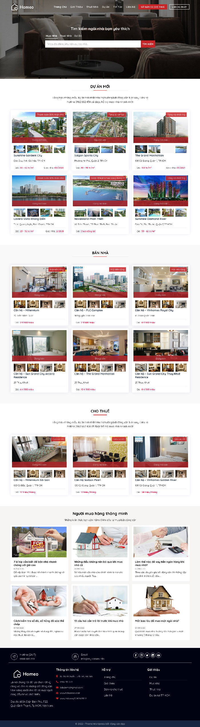Ảnh chụp toàn trang giao diện website bất động sản Homeo B1622