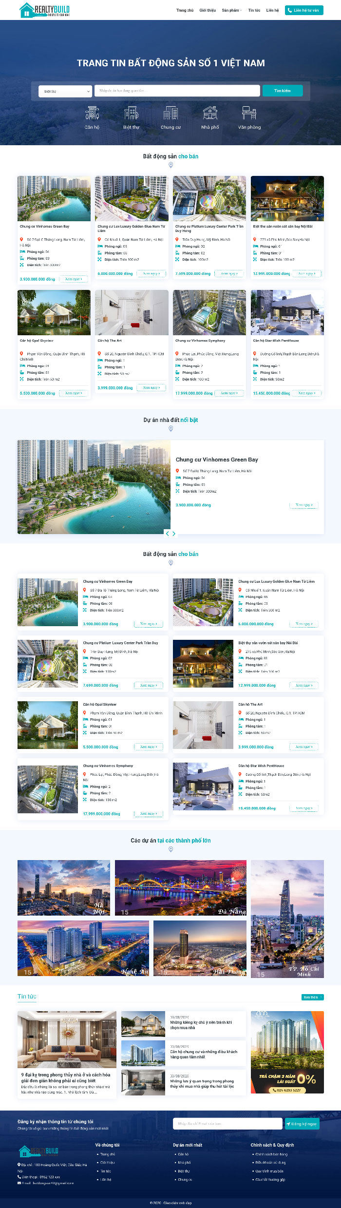 Ảnh chụp toàn trang giao diện website bất động sản Realty B1825