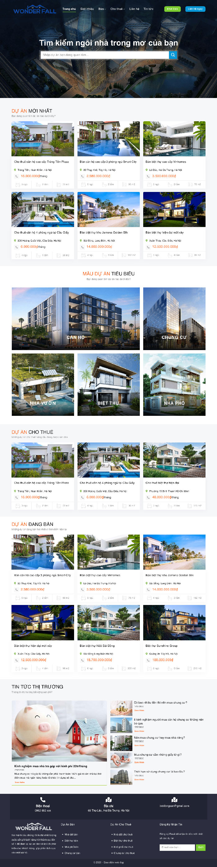 Ảnh chụp toàn trang giao diện website bất động sản Wonder Fall B1828