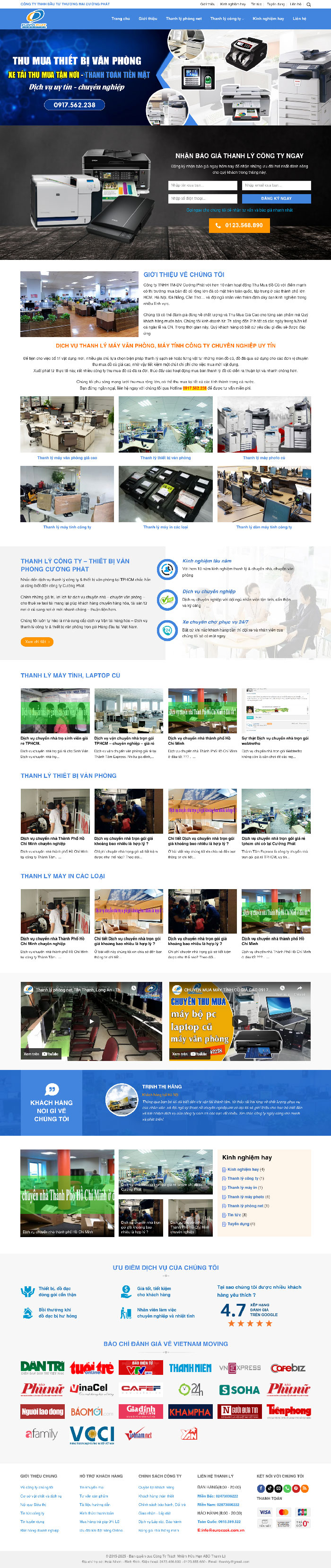 Ảnh chụp toàn trang giao diện website công ty thanh lý D1577