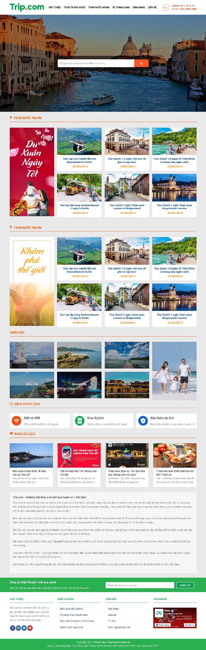 Ảnh chụp toàn trang giao diện website du lịch đặt tour D1874