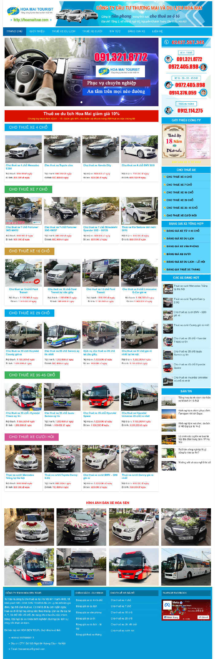 Ảnh chụp toàn trang giao diện website dịch vụ cho thuê xe ô tô D1661