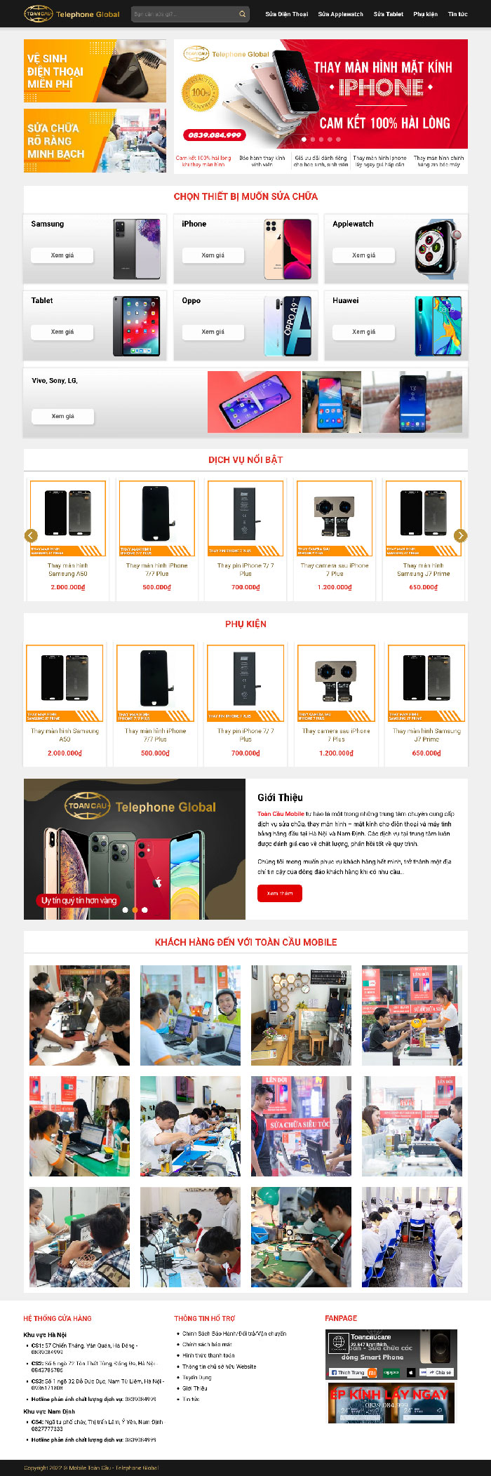 Ảnh chụp toàn trang giao diện website dịch vụ sửa điện thoại D1792