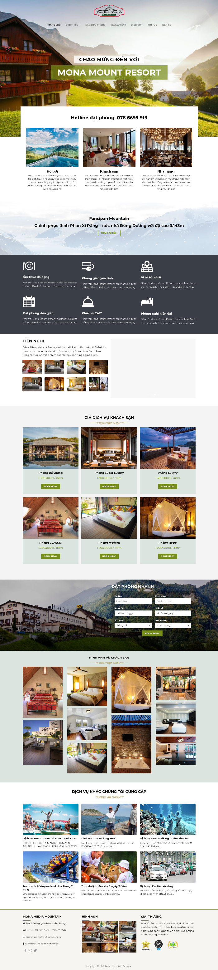 Ảnh chụp toàn trang giao diện website khách sạn Mona K1801