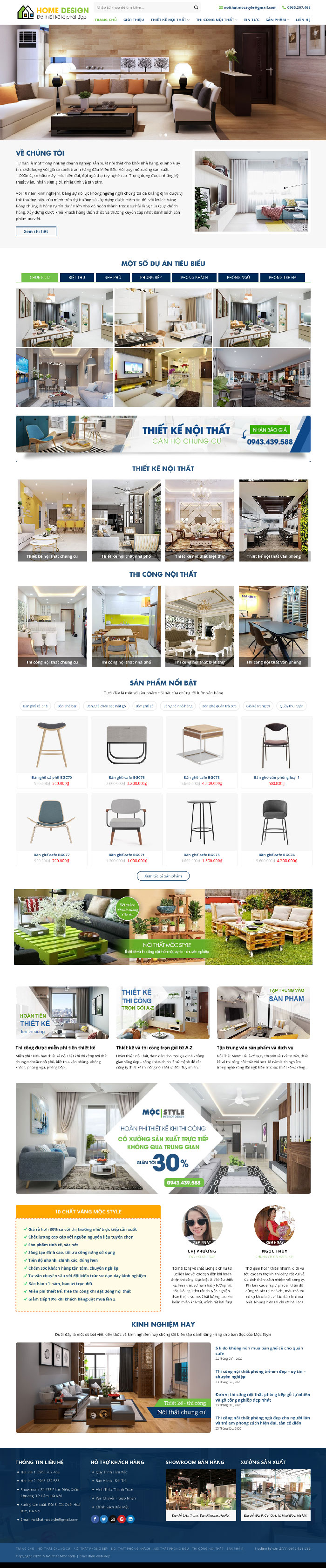 Ảnh chụp toàn trang giao diện website thiết kế nội thất Home D1786