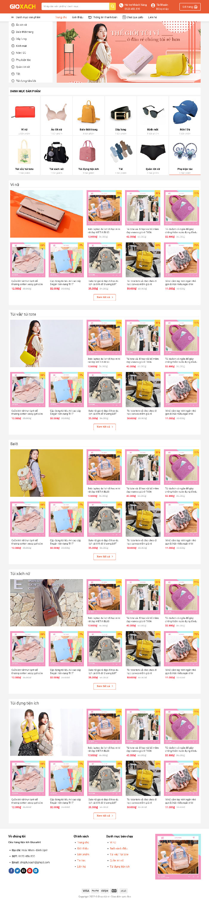 Ảnh chụp toàn trang giao diện website thời trang giỏ xách H1610