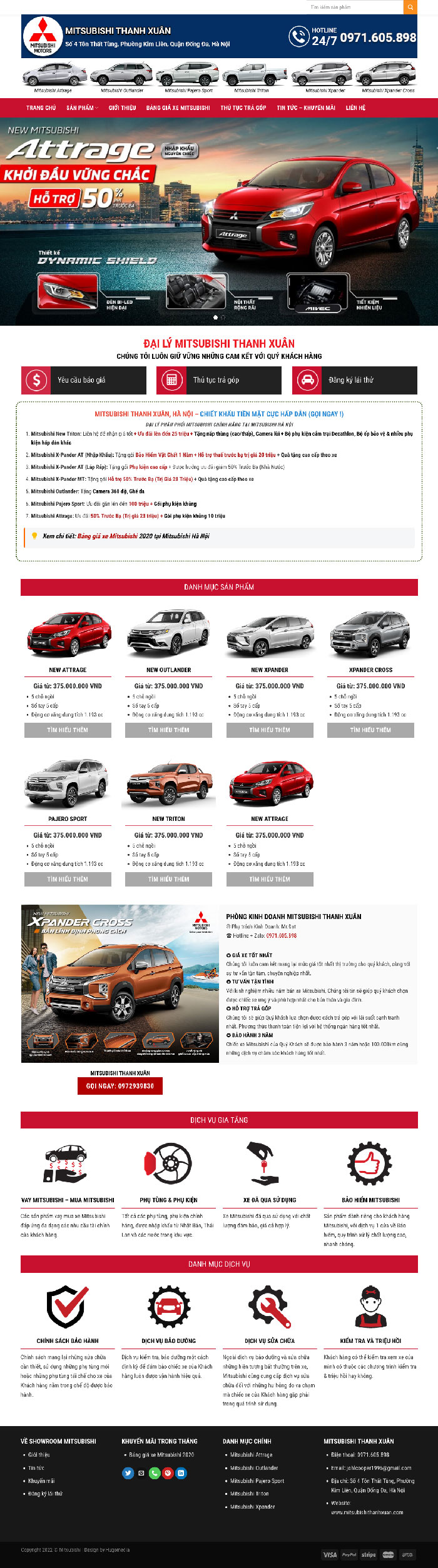 Ảnh chụp toàn trang giao diện website bán xe ô tô Mitsubishi H1682