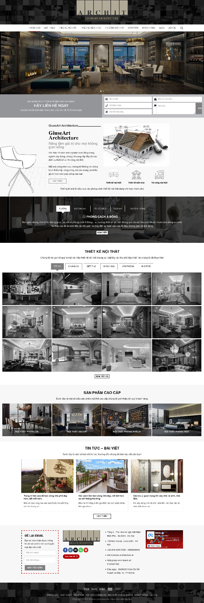 Ảnh chụp toàn trang giao diện website công ty thiết kế nội thất D1688