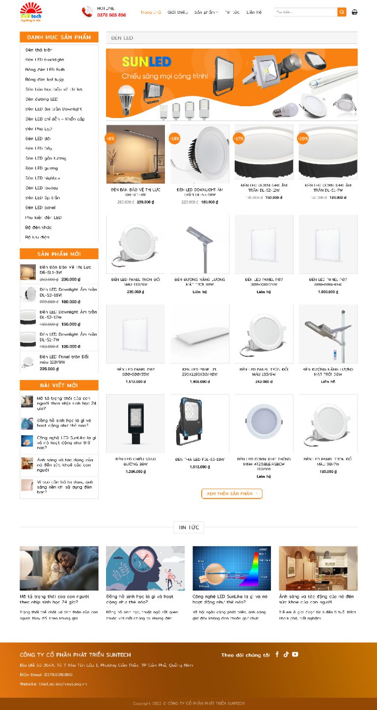Ảnh chụp toàn trang giao diện website bán đèn led chiếu sáng H1545