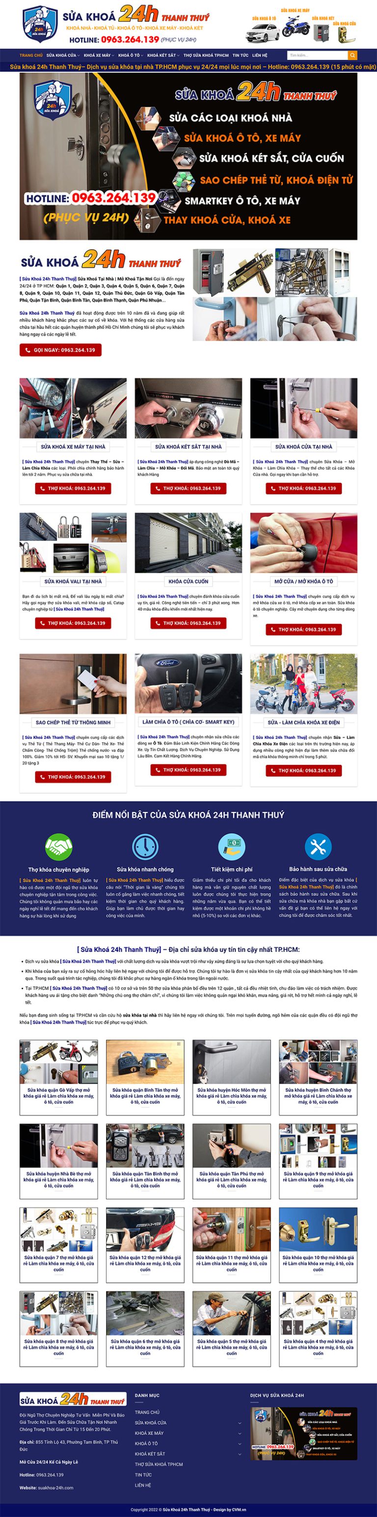 Ảnh chụp toàn trang giao diện website sửa khoá tại nhà 24h T1523