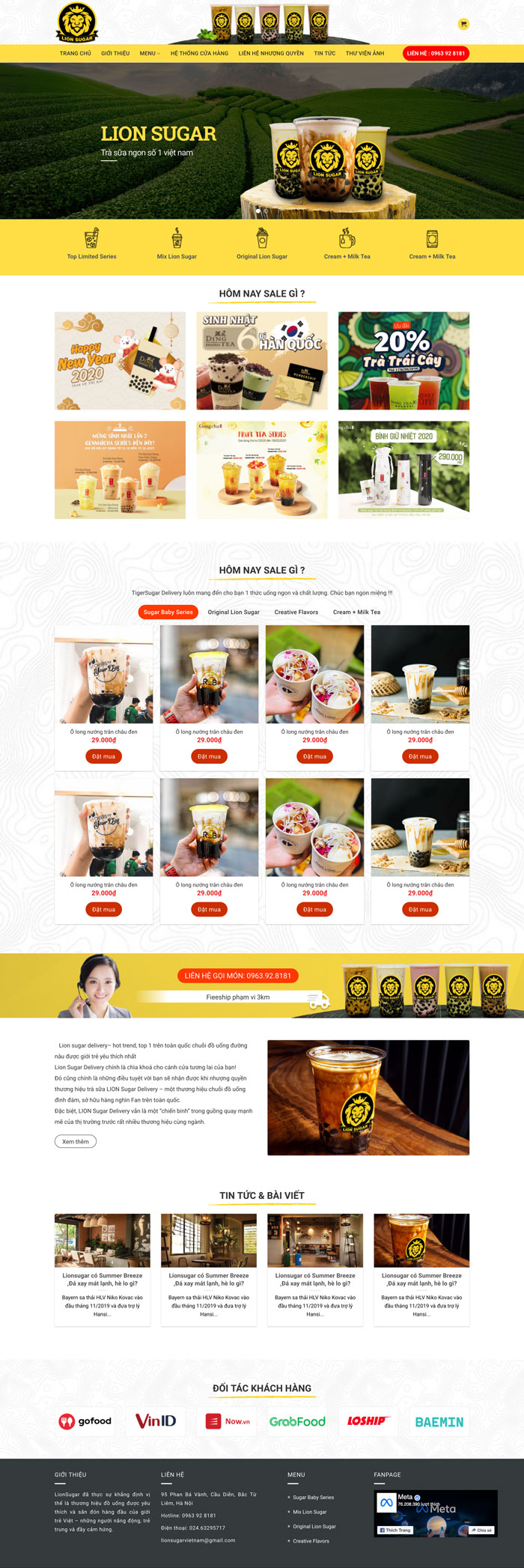 Ảnh chụp toàn trang giao diện website bán trà sữa, ăn vặt H1214