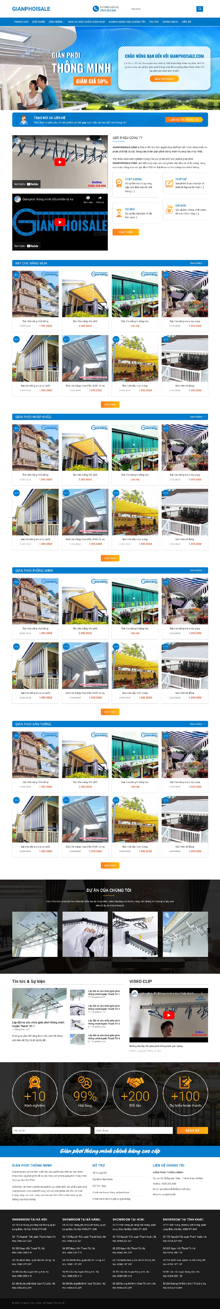 Ảnh chụp toàn trang giao diện website bán giàn phơi quần áo H1213