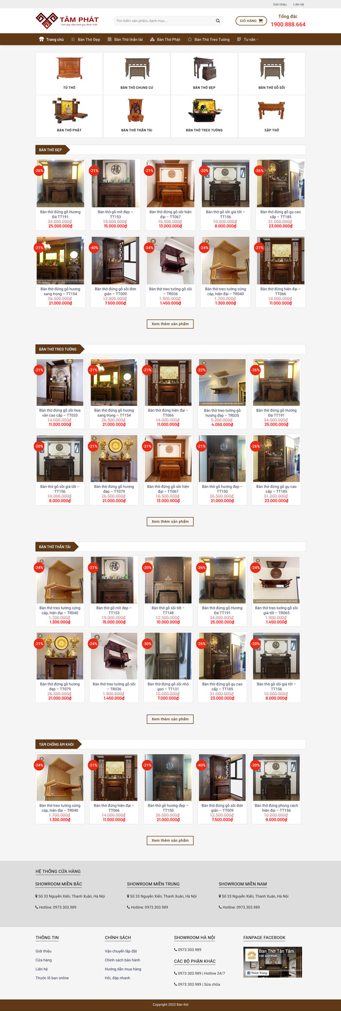 Ảnh chụp toàn trang giao diện website bán bàn thờ cúng H1226