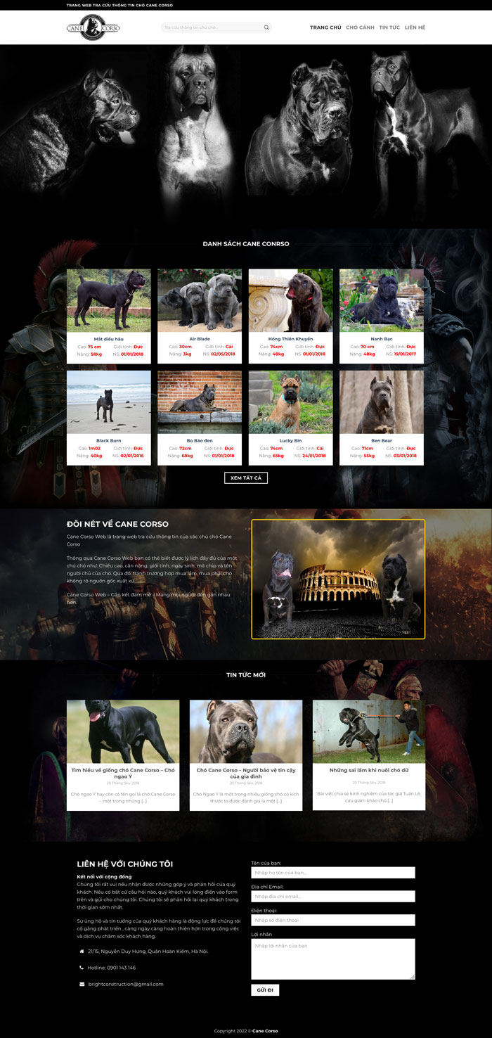 Ảnh chụp toàn trang giao diện website bán chó săn H1260