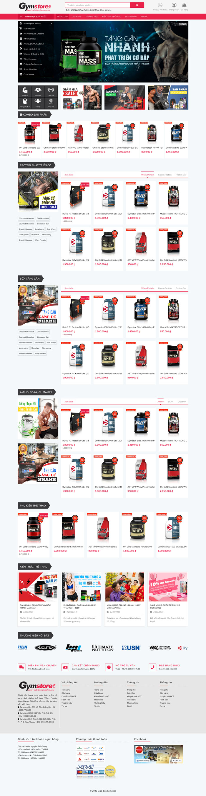 Ảnh chụp toàn trang giao diện website bán dinh dưỡng thể hình H1230