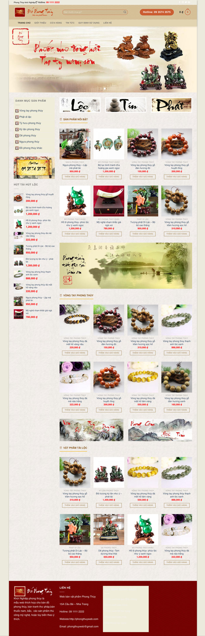 Ảnh chụp toàn trang giao diện website bán đồ phong thuỷ H1276
