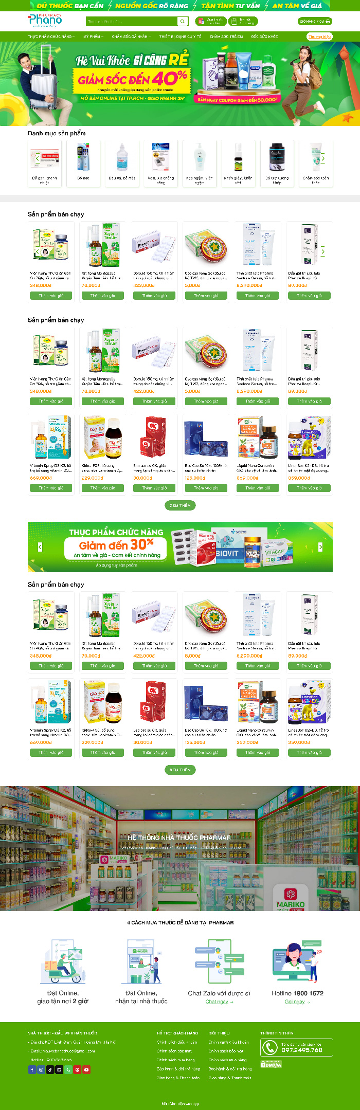 Ảnh chụp toàn trang giao diện website nhà thuốc, dược phẩm H1210