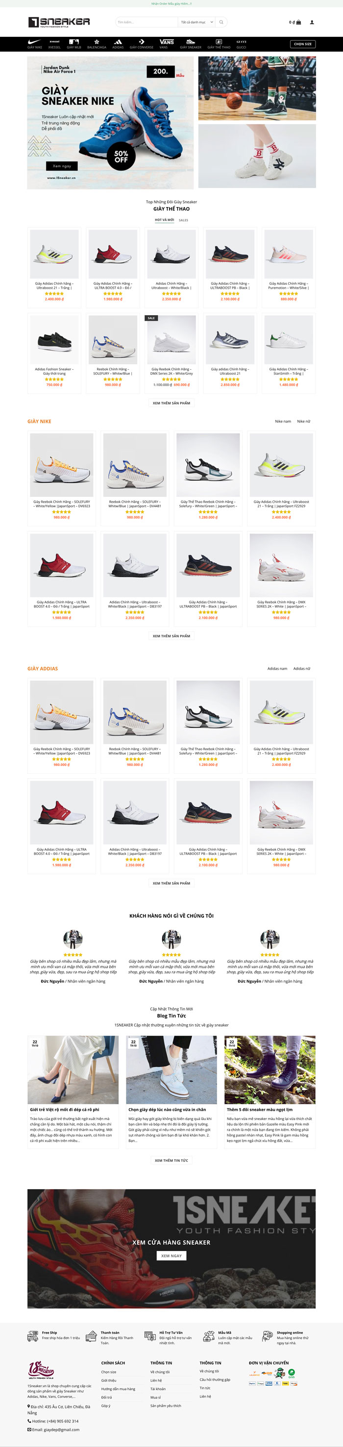 Ảnh chụp toàn trang giao diện website bán giày sneaker H1224