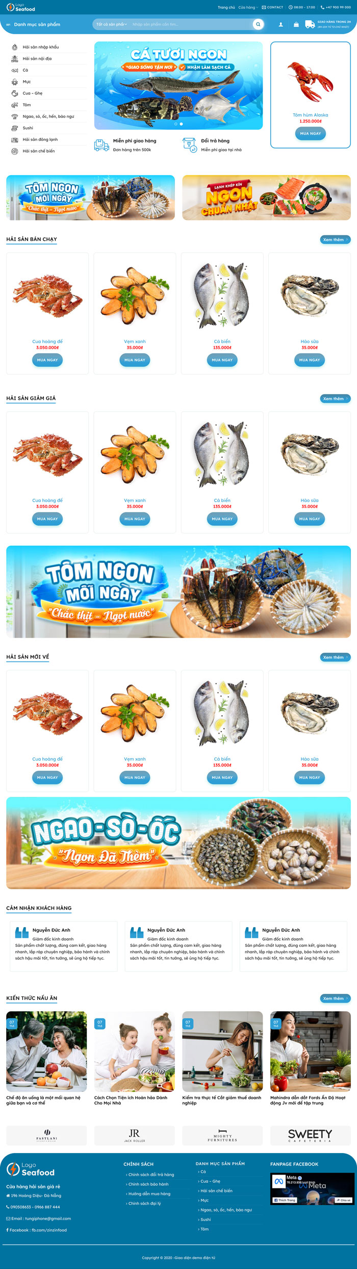 Ảnh chụp toàn trang giao diện website bán hải sải seafood H1231