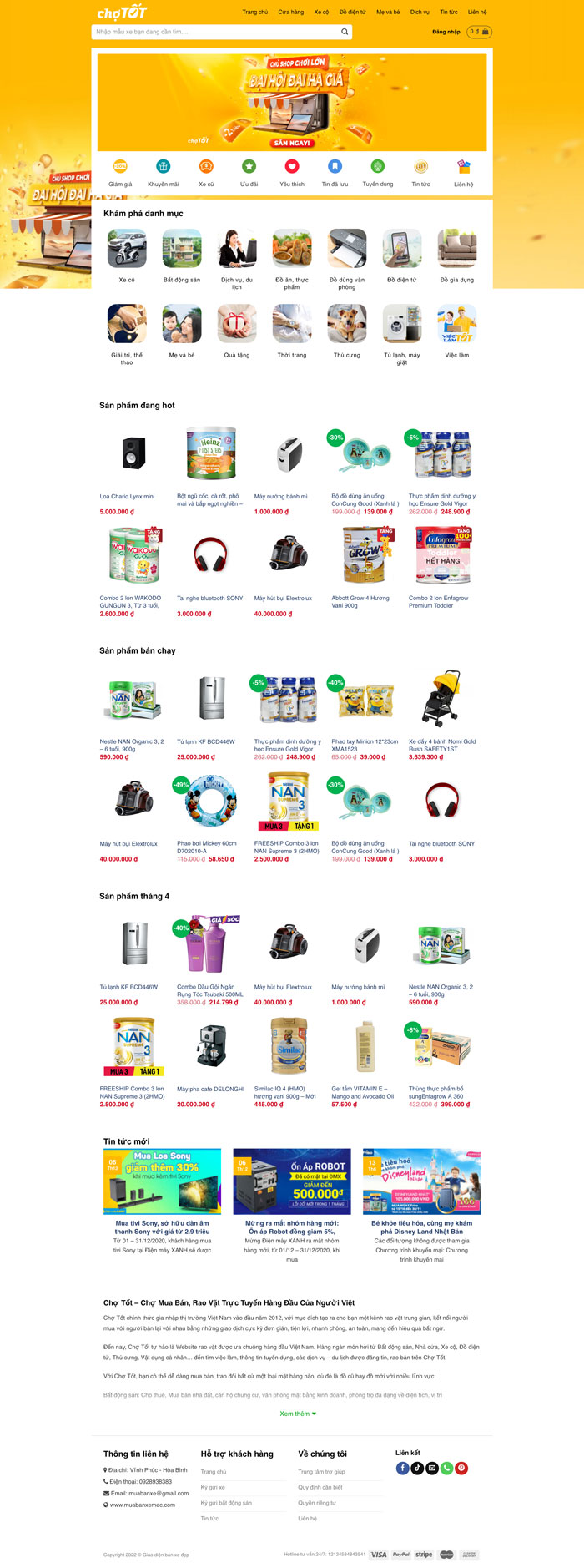 Ảnh chụp toàn trang giao diện website bán hàng chợ tốt H1222