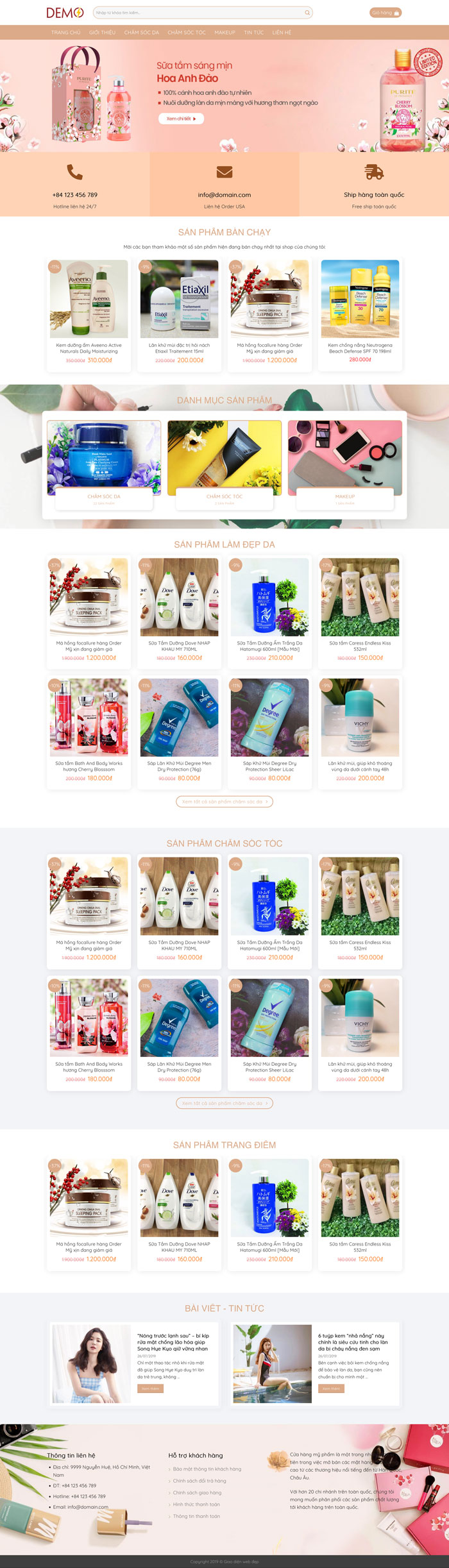 Ảnh chụp toàn trang giao diện website bán mỹ phẩm H1219