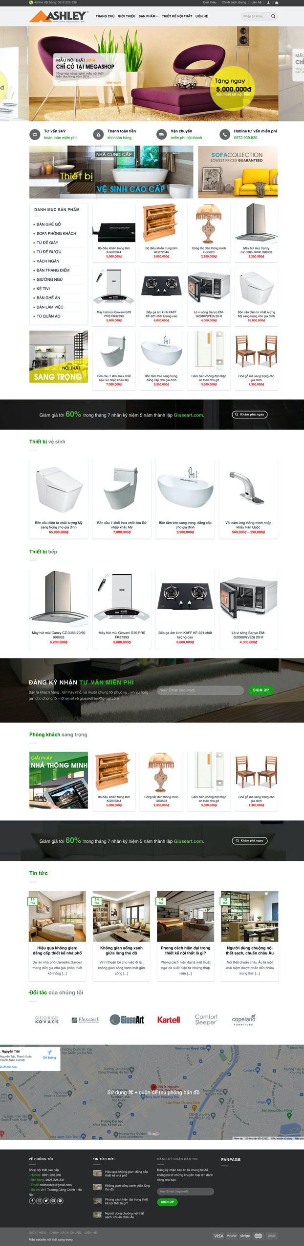 Ảnh chụp toàn trang giao diện website bán thiết bị nội thất H1255