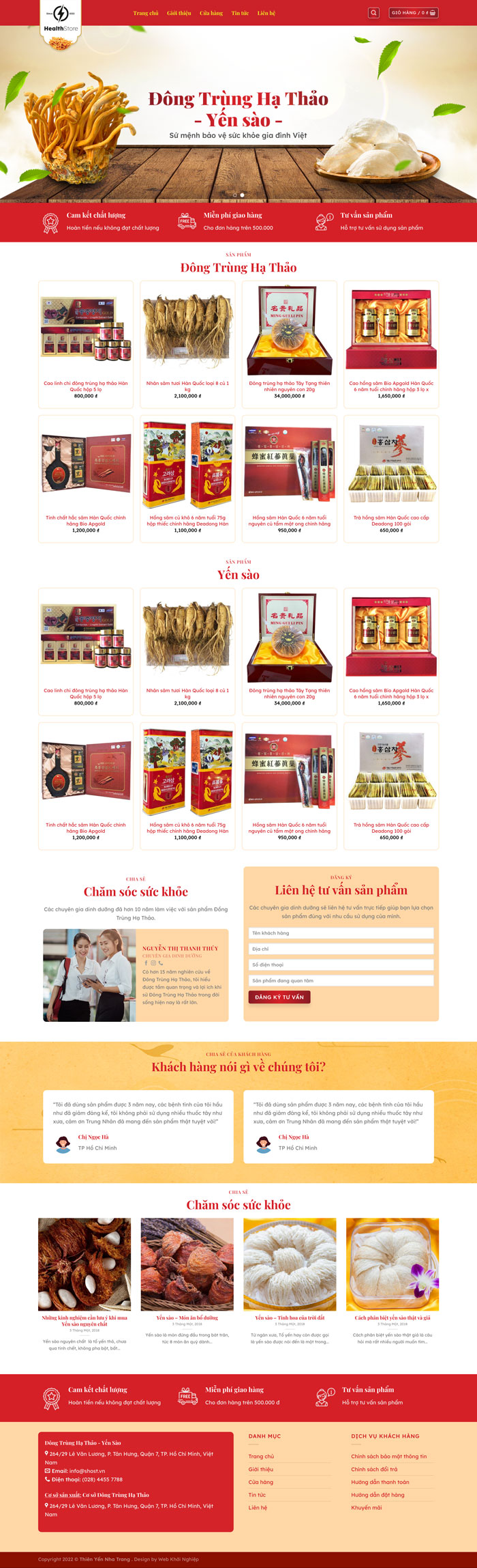 Ảnh chụp toàn trang giao diện website bán yến sào H1237