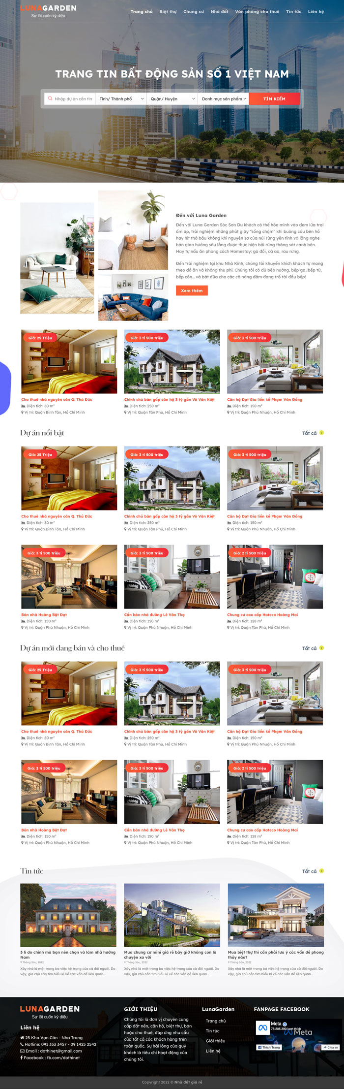 Ảnh chụp toàn trang giao diện website bất động sản D1800