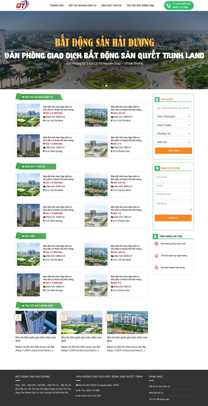 Ảnh chụp toàn trang giao diện website bất động sản D1802