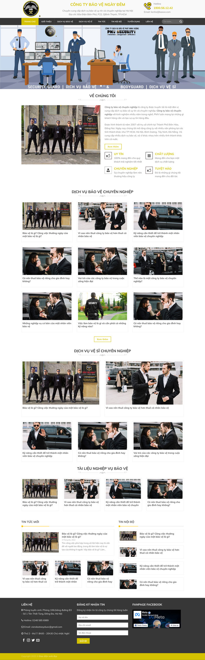 Ảnh chụp toàn trang giao diện website công ty bảo vệ D1821