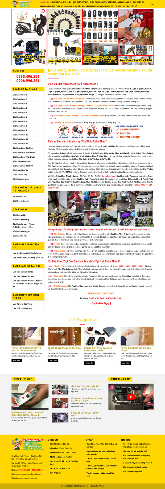 Ảnh chụp toàn trang giao diện website dịch vụ sửa khoá D1850