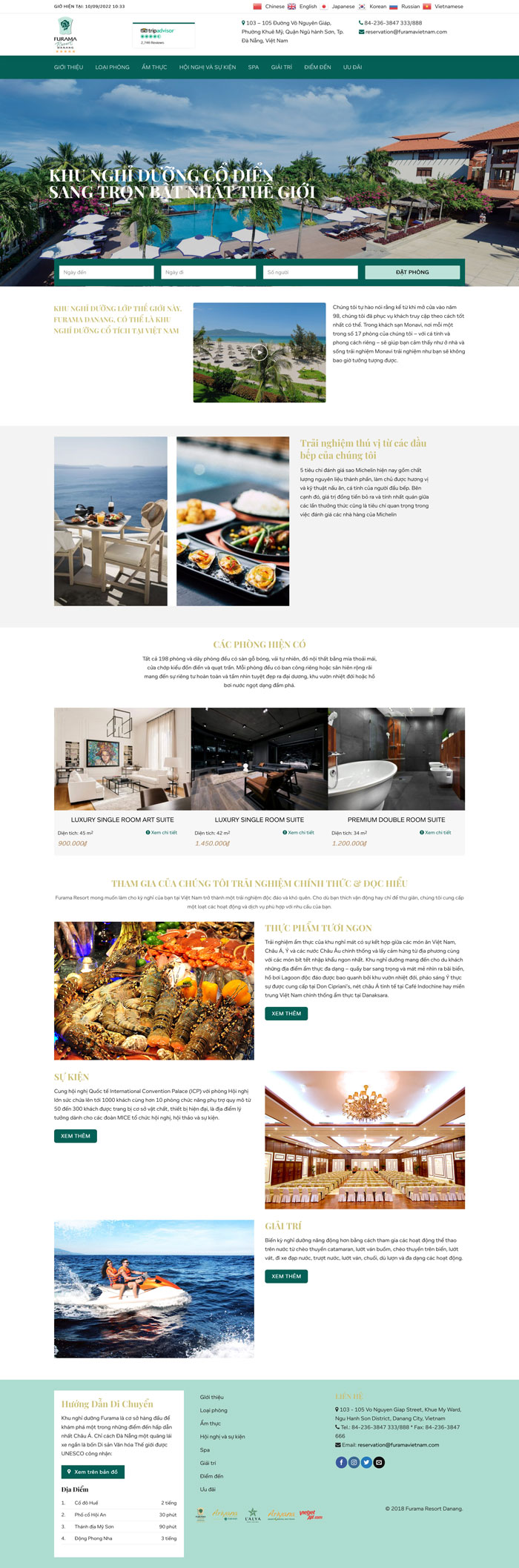 Ảnh chụp toàn trang giao diện website resort nghỉ dưỡng D1812