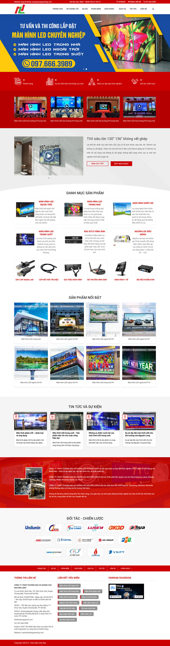 Ảnh chụp toàn trang giao diện website thi công màn hình Led D1808