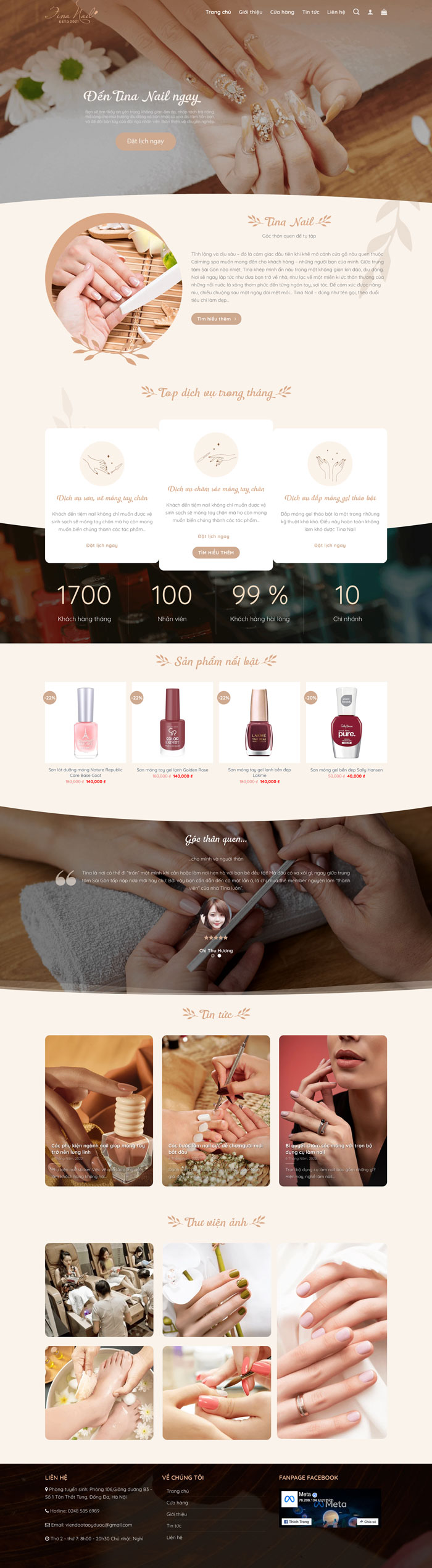 Ảnh chụp toàn trang giao diện website tiệm nail D1809
