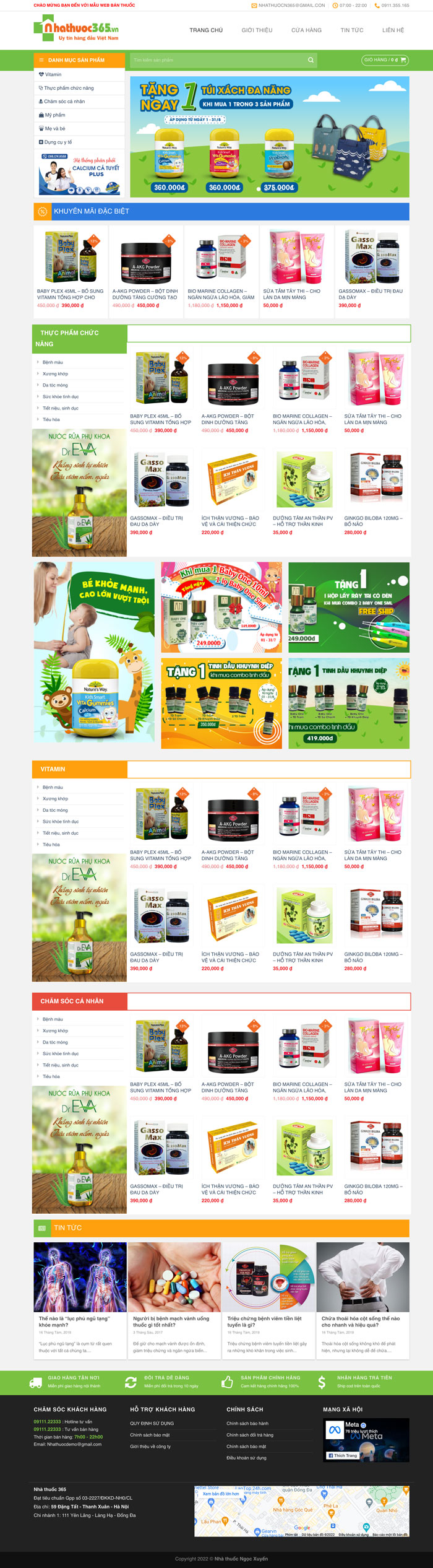 Ảnh chụp toàn trang giao diện website nhà thuốc H1280