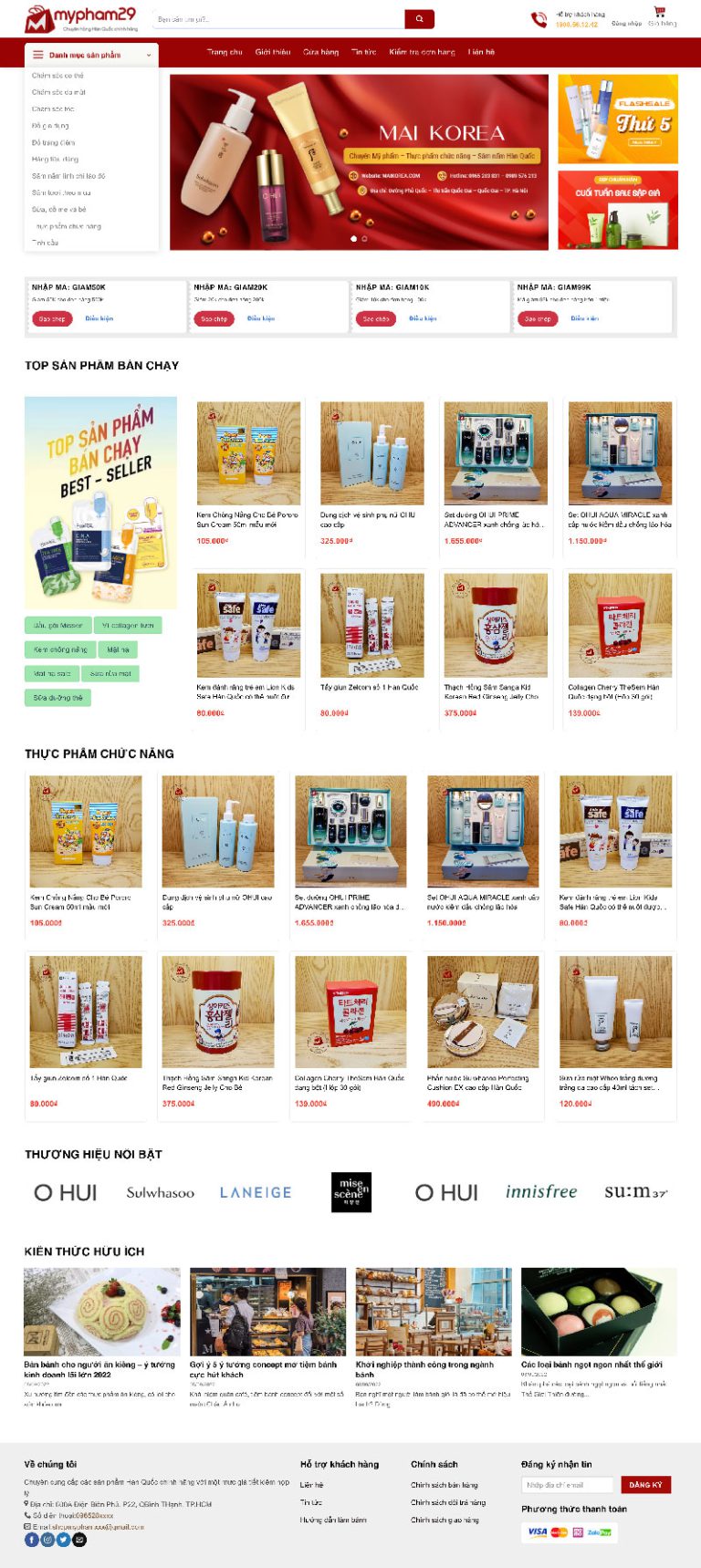 Ảnh chụp toàn trang giao diện website bán mỹ phẩm H1283