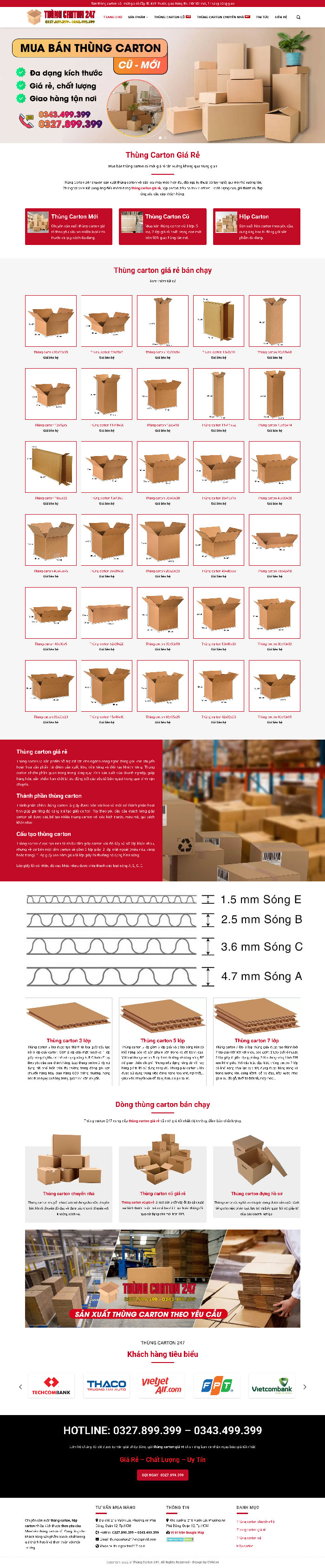 Ảnh chụp toàn trang giao diện website bán thùng carton H1286