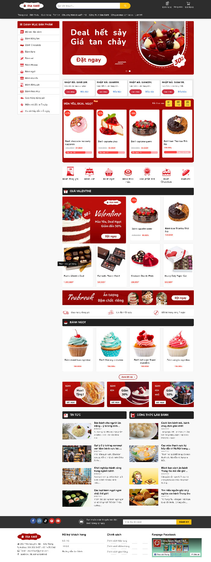 Ảnh chụp toàn trang giao diện website bán bánh ngọt H1284