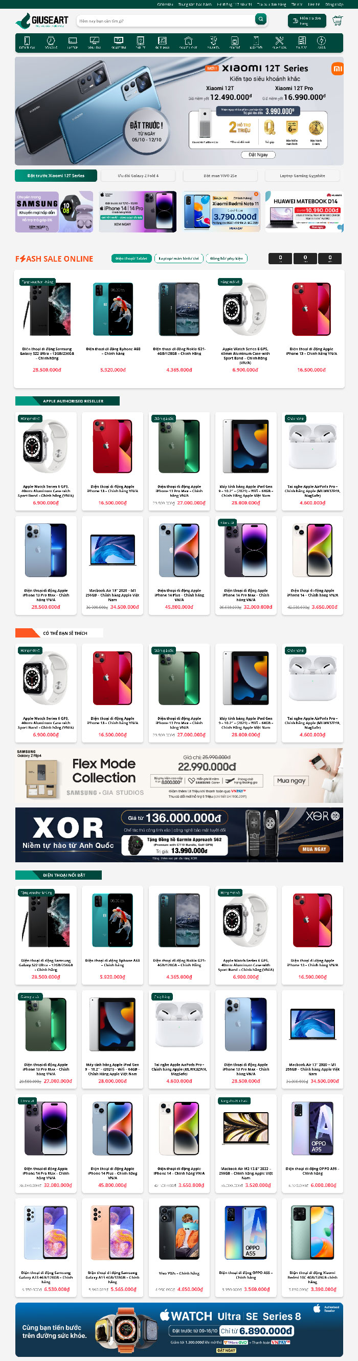 Ảnh chụp toàn trang giao diện website bán điện thoại đẹp H1287