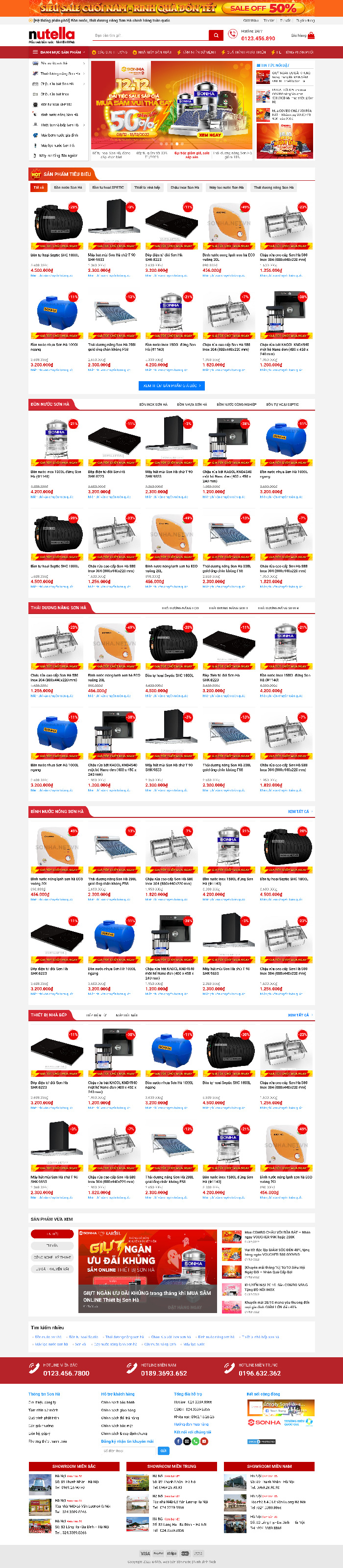 Ảnh chụp toàn trang giao diện website bán bồn nước H1290